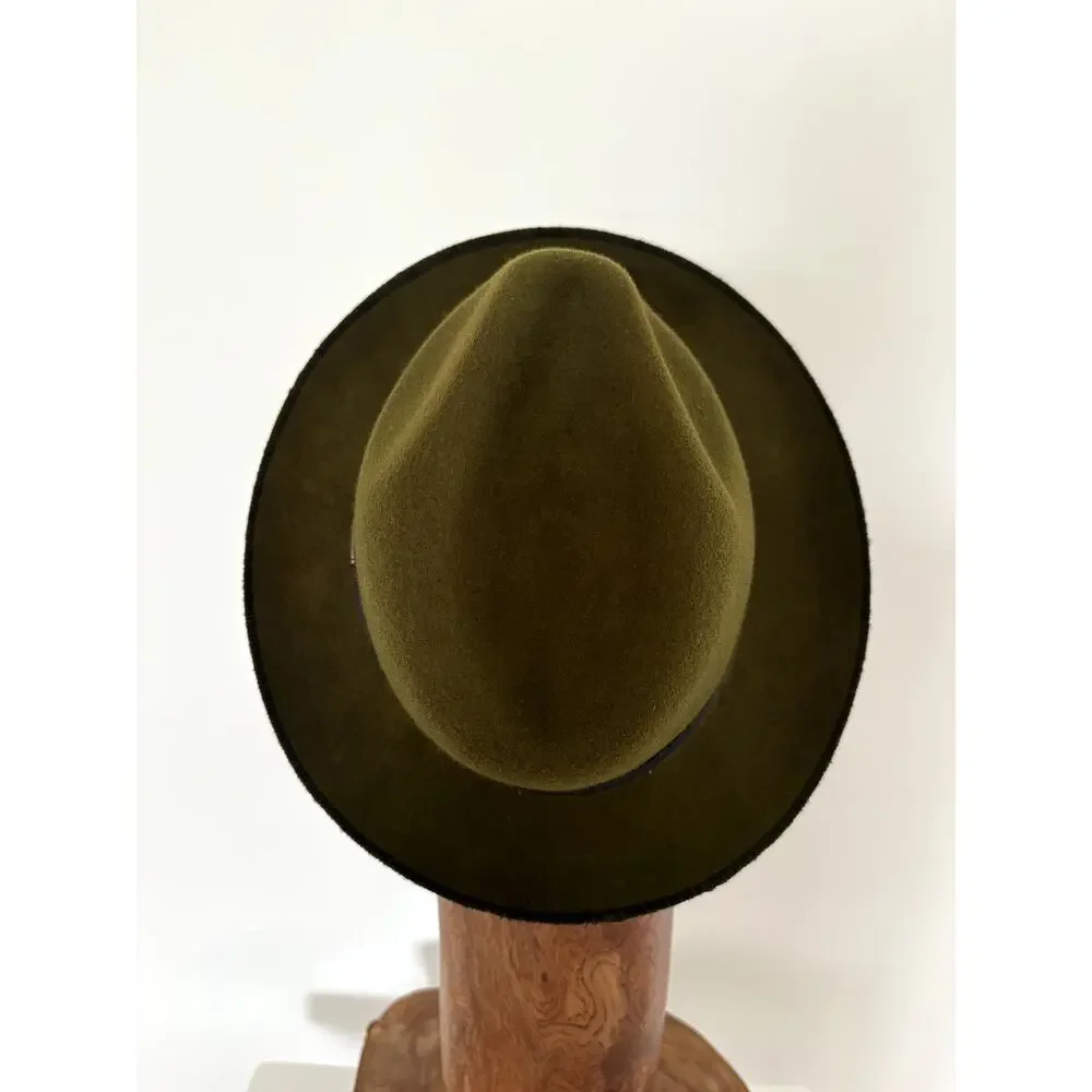 Adora Olive Green Wool Felt Fedora Hat with Black Grosgrain Ribbon Band